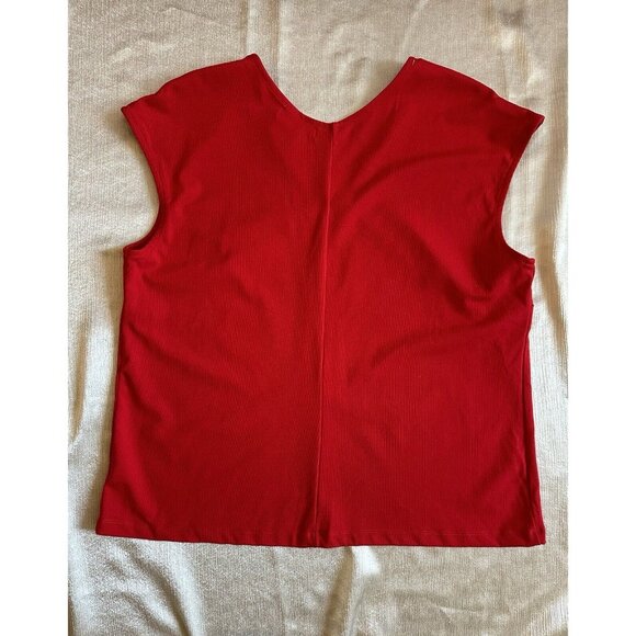 Women’s Liz Claiborne Sz Large Fire Red Fitted Top VNeck Workwear Casual Date - Picture 5 of 6